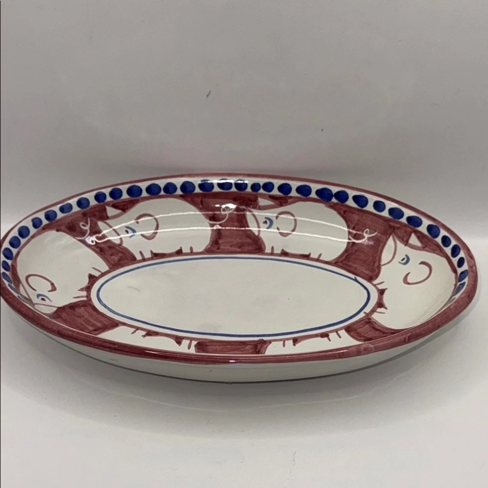 Porco pig vintage Decorative Oval Platter with  Pig Design - Red and Blue